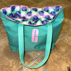 NWOT Clinique Cosmetics Makeup Skincare Light Blue Colorful Logo Travel Tote Bag